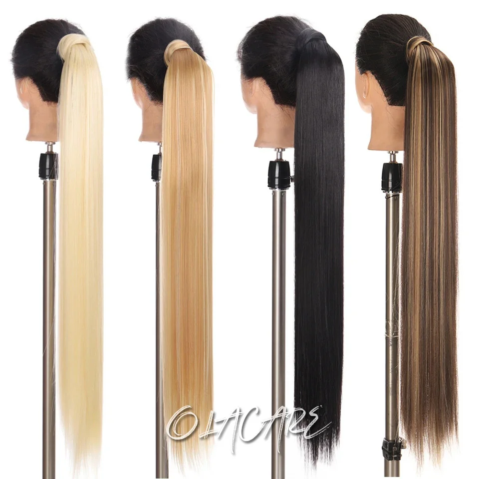 Synthetic Black Long Straight Ponytail Hair Extensions Clip