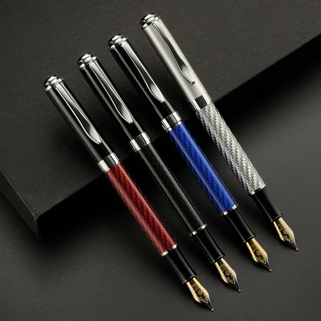 Luxury Imitation Carbon Fiber Pattern Fountain Pen Writing Signing Pens Office Stationery Supplies Customized Logo Name Gift