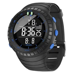 Men's Black 50M Waterproof Digital Sport Watch with LED Display and Stopwatch (Black Blue)