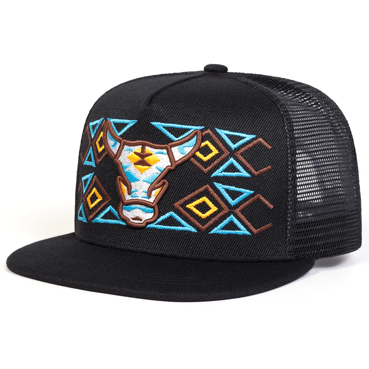 Unisex Hip-Hop-Netzhüte mit Ochsenkopf-Stickerei, Frühling und Sommer, verstellbare, lässige Snapback-Baseballkappen, Sonnenschutzhut für den Außenbereich – Detail 2