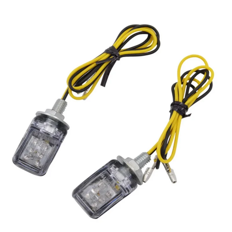 Pair 6LED Mini Motorcycle Turn Signals Blinker Amber ECE quadrate