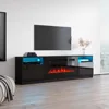 TV Stand with Electric Fireplace - Modern High Gloss TV Stand with Storage Cabinets and Led Lights 3