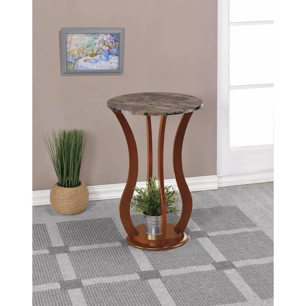 

Round Marble Top Accent Table Brown Plant Stand Indoor Floral Pot Holder