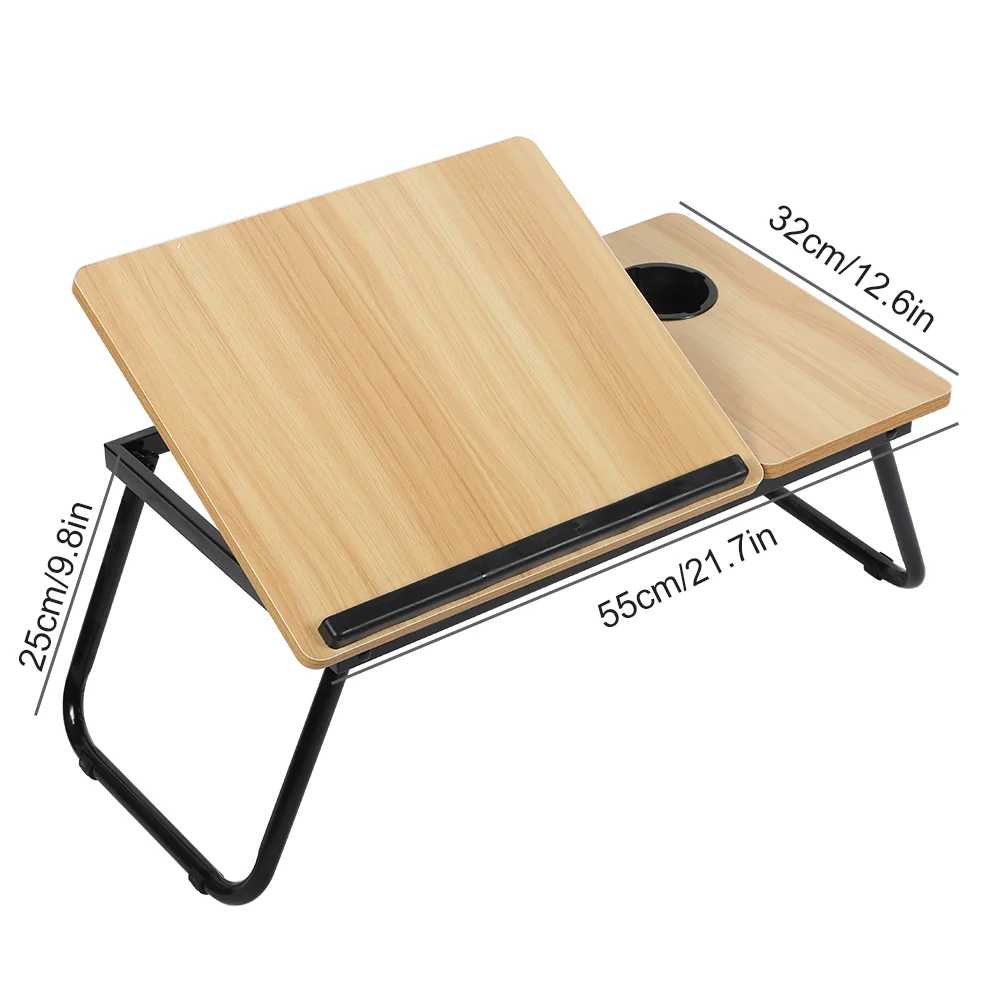 Bureau pliant table d'ordinateur portable pour lit et canapé bureau d'ordinateur portable réglage de la hauteur à 5 niveaux + porte-gobelet table multifonction pour le bureau à domicile