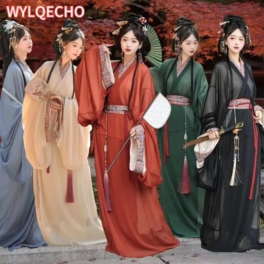 

Adult Chinese Traditional Clothing Chinese Ancient Folk Dance Dress Cosplay Costumes Weighing Hanboks Green Black Hanfu Women