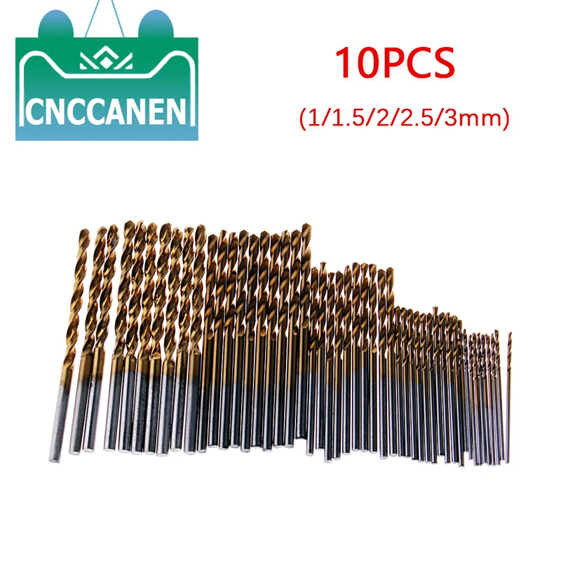 10Pcs/SET 1/1.5/2/2.5/3mm Titanium Coated Twist Drill Bits HSS High Speed Steel Drill Bits For Woodworking Plastic And Aluminum