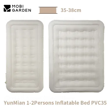 MOBI GARDEN 캠핑 야외 에어 베드, 두꺼운 PVC 팽창식 매트리스, 휴대용 내장 펌프, 고탄성 하이킹 매트, 35-38cm, 신제품