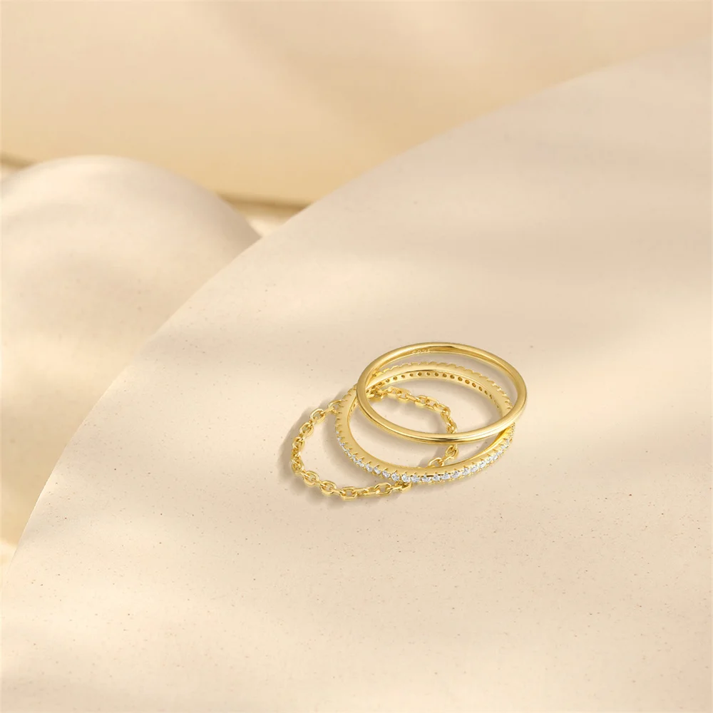 CANNER 3PCS Minimalism 925 Sterling Silver Smooth Rings For Women Ins Chain Sophisticated Rings Fine Jewelry Party Gift 5
