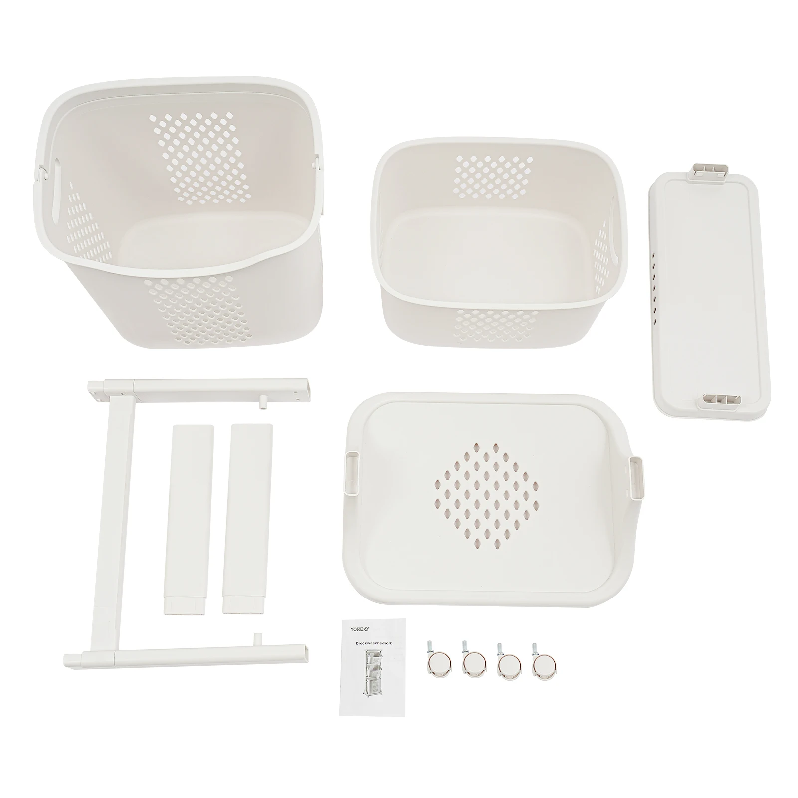 2-stufiger großer rollender Wäschekorb-Aufbewahrungskorb mit Rädern, weißer moderner Organizer für Badezimmer, Schlafzimmer, Waschküche – Detail 14
