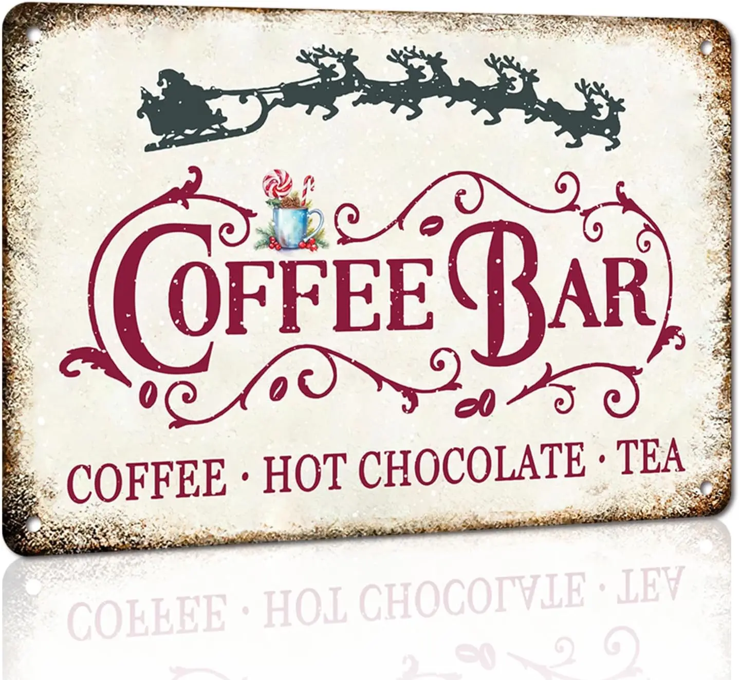 Cartello natalizio vintage per bar da caffè, cioccolata calda e tè, cartelli metallici in alluminio per cucina, bar, pub, casa, stazione caffè natalizia