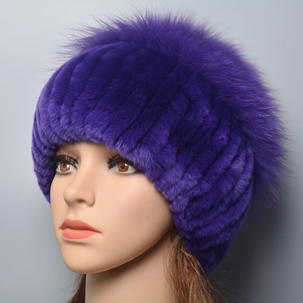 Russia Lady Winter Real Fur Hat Women Warm Knitted Genuine Rex Rabbit Fur Hat Top Natural Fox Bomber Caps Rex Rabbit Cap fur hat winter hat