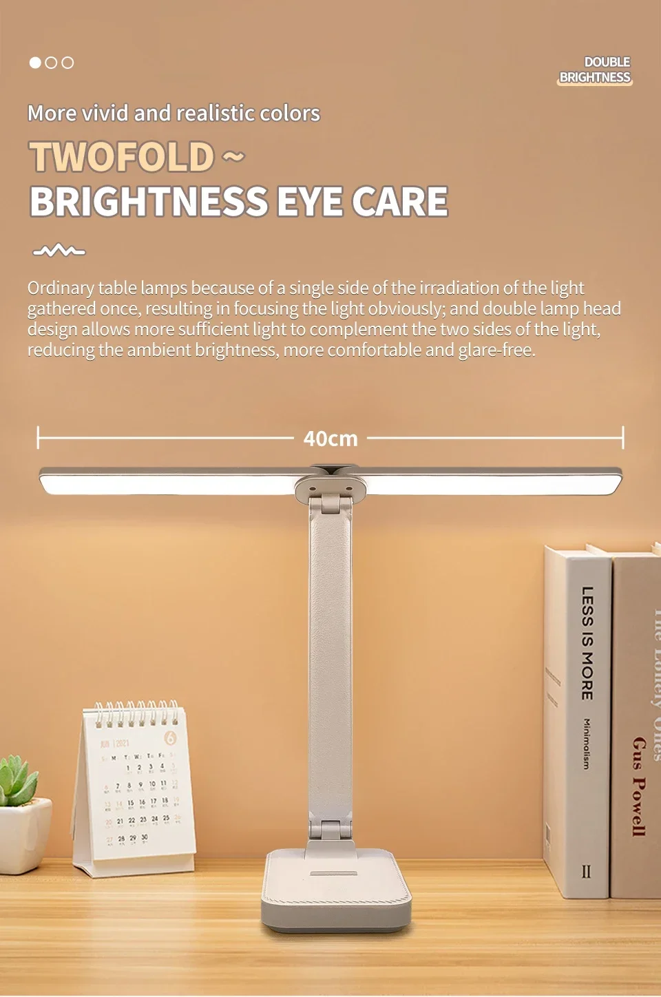 Description Picture 4 of itemCreative LED Desk Lamp USB Rechargeable 3 Levels Dimmable Touch Table Lamp Foldable Bedside Desk Eye Protection Reading Lamp