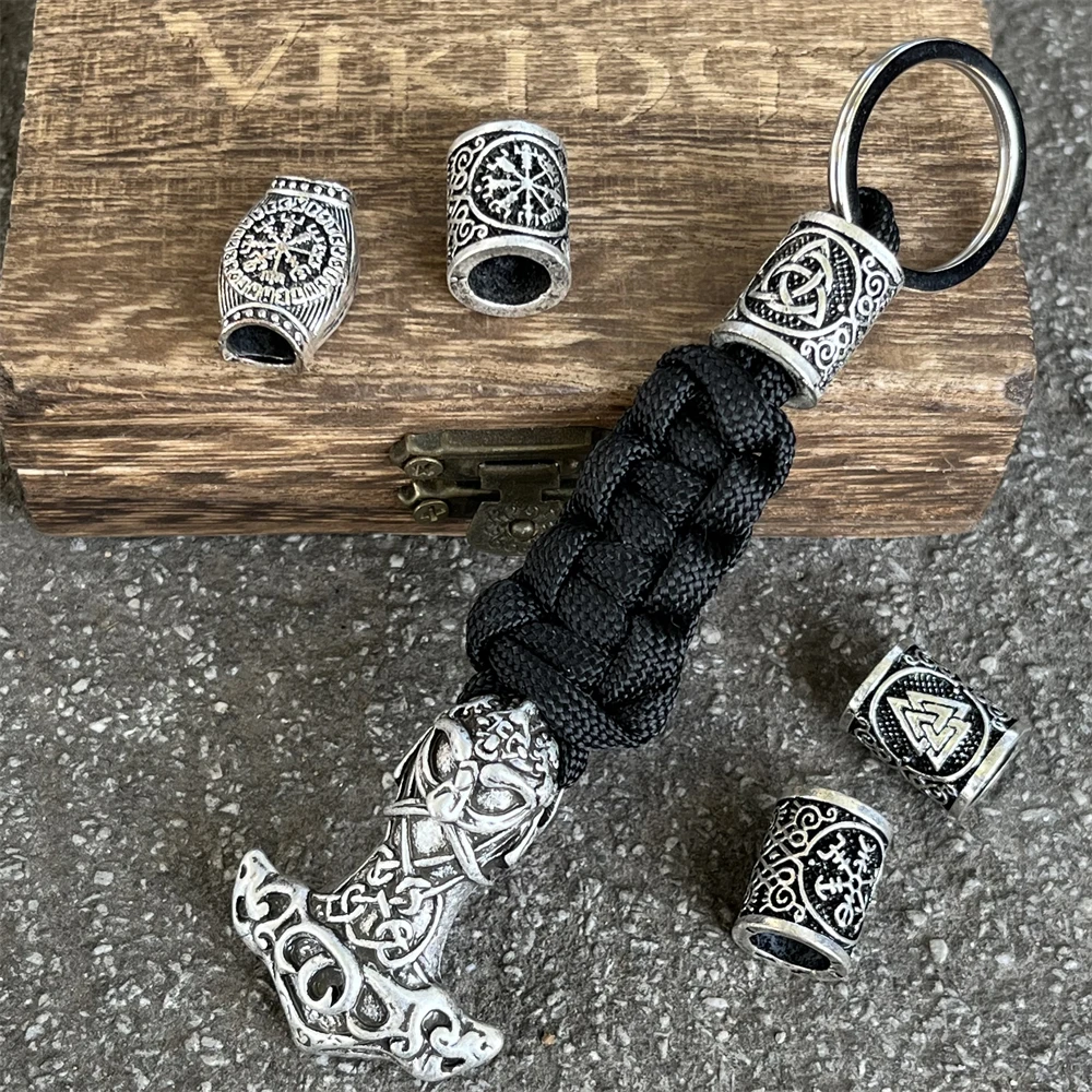 1 Pz Viking Odin Thors Hammer Mjolnir Portachiavi Intrecciato A Mano All'Aperto Alpinismo Sopravvivenza Corda Portachiavi Gioielli Con Perline Runiche
