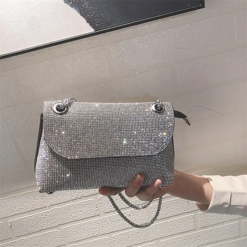 Pearl Handle Sequin Glitter Metal Chain Clutch, Elegent Textured Flap  Purse, Classic Dinner Evening Bag