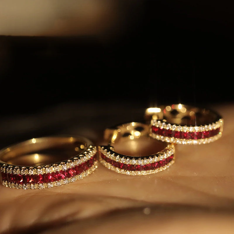 

Original design silver inlaid ruby open ring exquisite earrings for women light luxury sweet jewelry sets party accessories