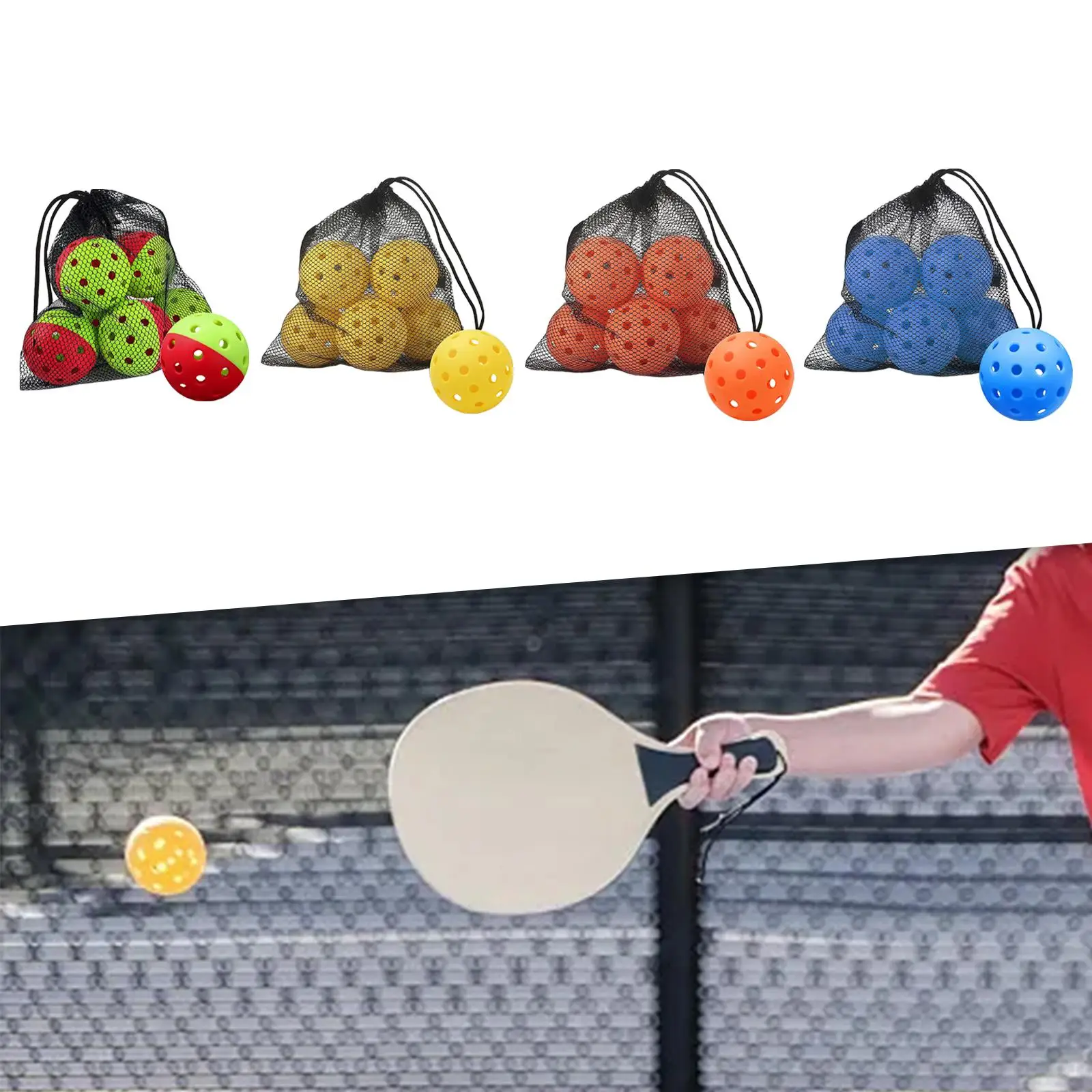 Pack of 6 Pickleball Balls Outdoor pickle balls with net bag for tournament play