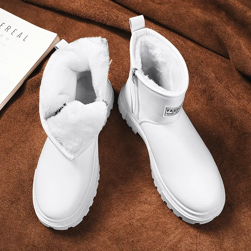 

Men White Fashion Shoes Winter Snow Boots Men's Cotton Shoe Anti-slip Plus Velvet Thickening High Top Outdoor Platform Rain Boot