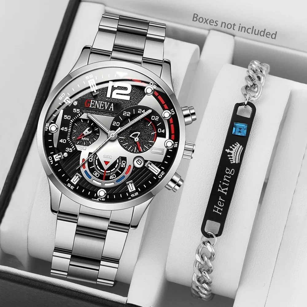

Серебристые Модные мужские деловые часы браслет набор повседневные кварцевые наручные часы из нержавеющей стали с изысканным циферблатом мужские часы