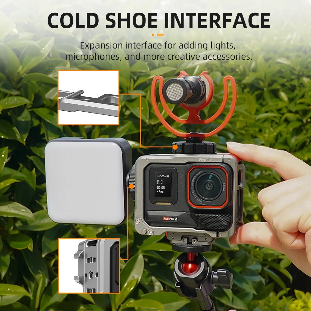 Rszfnjxry Telaio in alluminio con lente in silicone Corver Case e protezione schermo per Insta360 GO 3S, custodia protettiva in metallo durevole con supporto per scarpa fredda (modello numero 3