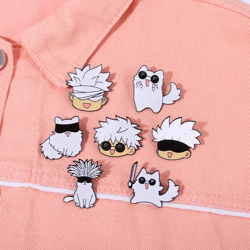 Anime Cartoon White Cat Enamel Pins Self Portrait Gojo Satoru Brooch Badges  Trendy Fun Cute Lapel Jewelry Gift For Kids Friends - AliExpress