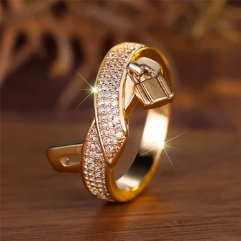 Vintage Gold Color Female Luxury White Zircon Stone Wedding Jewelry Promise Love Engagement Rings For Women
