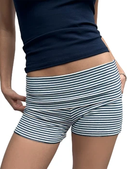 Women Shorts Elastic Waist Solid Black White Print Striped Summer Casual Shorts
