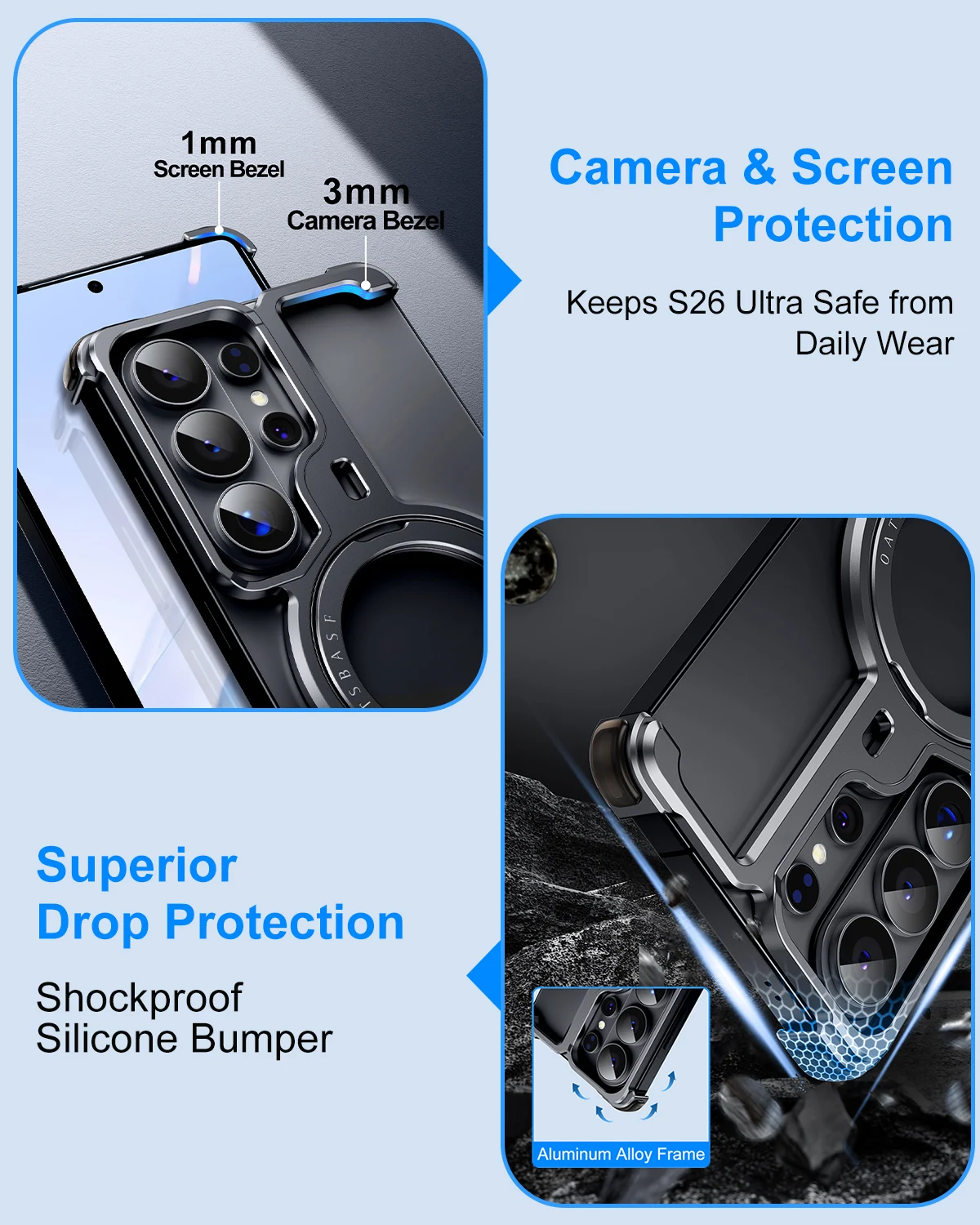 Eary Metal Frameless Shockproof Phone Case with 360° Rotatable Magnetic Kickstand
