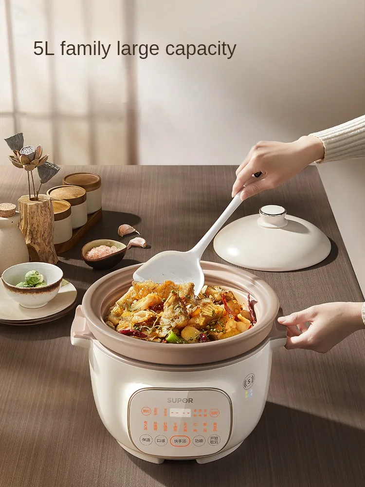 220V 5L Smart Multi Cooker with Ceramic Inner Pot, Perfect for Stews, Soups, and Roasts Household Slow Stewer 3