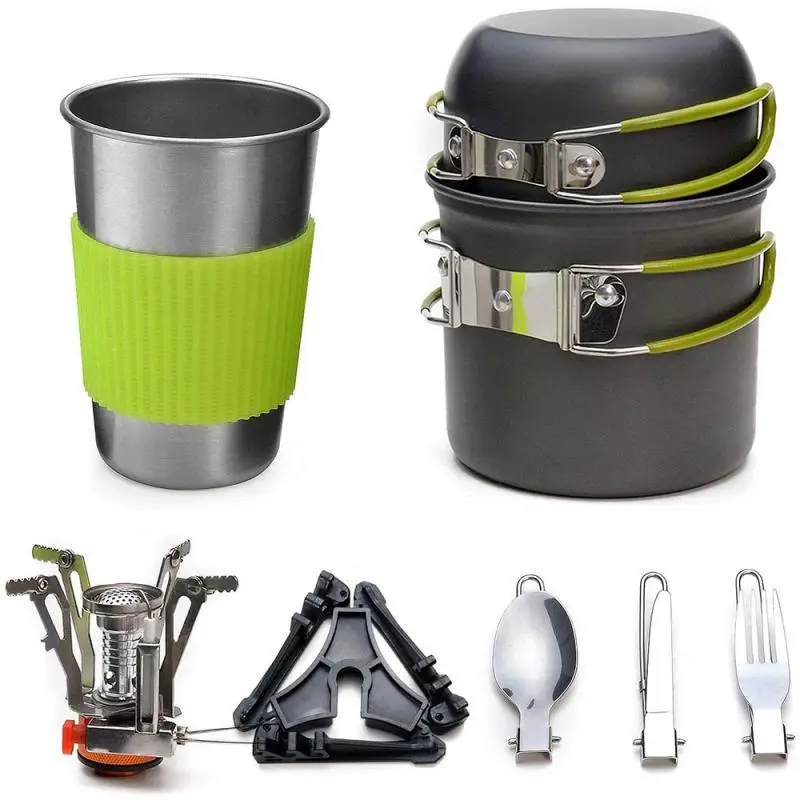 

Outdoor Camping Cookware Kit with Stove Outdoor Cooking Set with Knife Fork Spoon Pot Travel Tableware Kitchen Hiking Picnic BBQ
