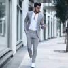 Light Grey Men's Slim Fit 2-Piece Suits for Wedding Business Notch Lapel One Button Jacket & Trousers Smart Casual Men Suits 2