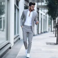 Light Grey Men's Slim Fit 2-Piece Suits for Wedding Business Notch Lapel One Button Jacket & Trousers Smart Casual Men Suits 2