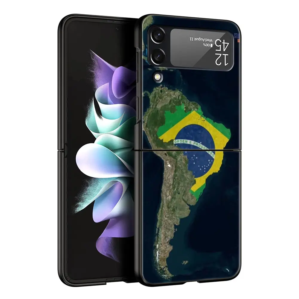 Brazil Flag Themed Black Folding Phone Case - Durable Hard Shell Cover