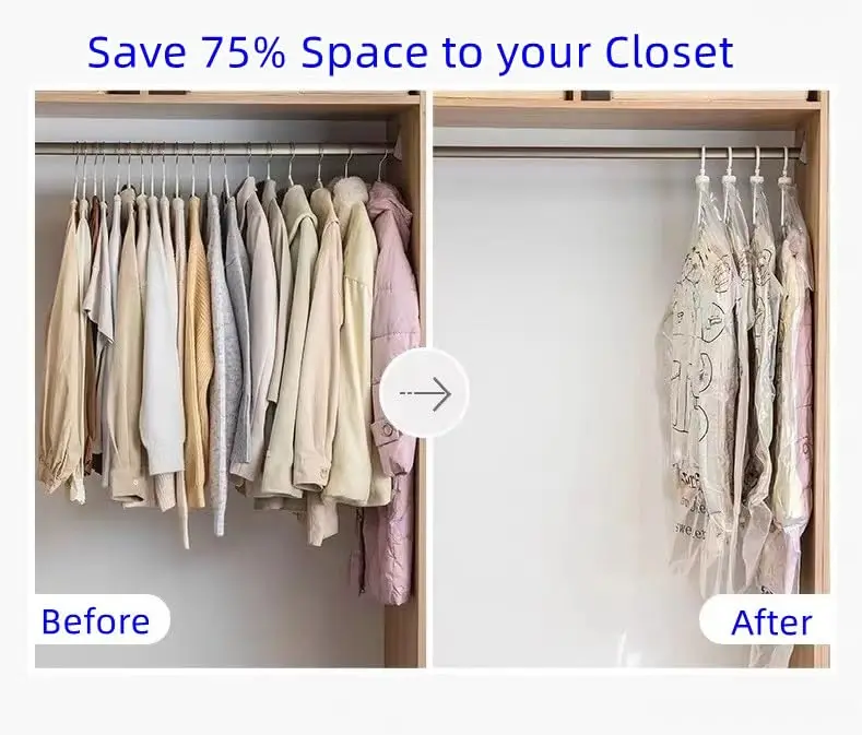 Reusable Hanging Vacuum Storage Bags for Clothes, Coats, Jackets, Hanging Compressible Storage Bag Space Saver Bags 2