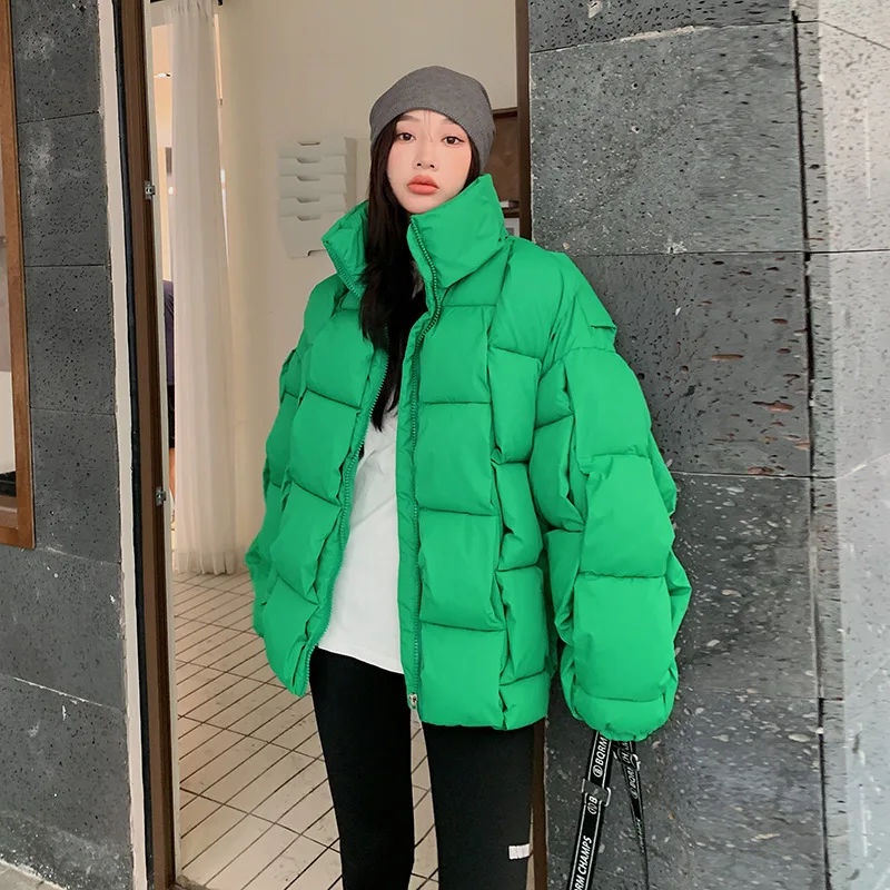 

Winter Jacket for Women Three-dimensional Plaid Woven Fashion Coat Solid High Street Warm and Thick 2023 Winter New Down Jacket