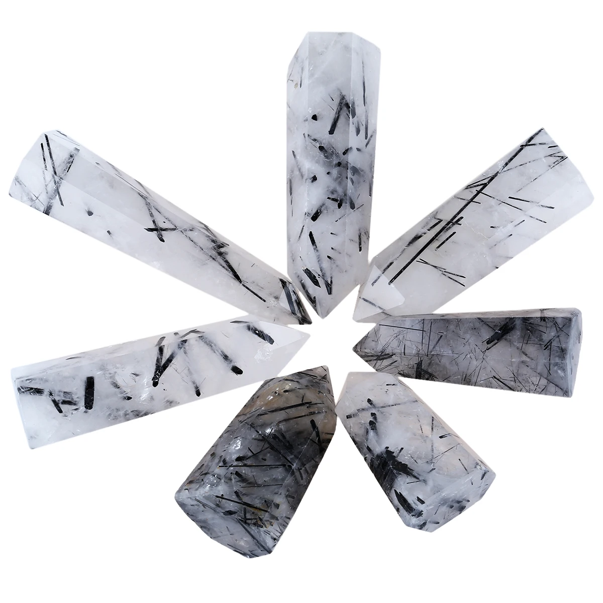 Natural Black Rutilated Quartz Point Wand Healing Hexagon Crystal Stone For Meditation Chakra Balancing Random Size