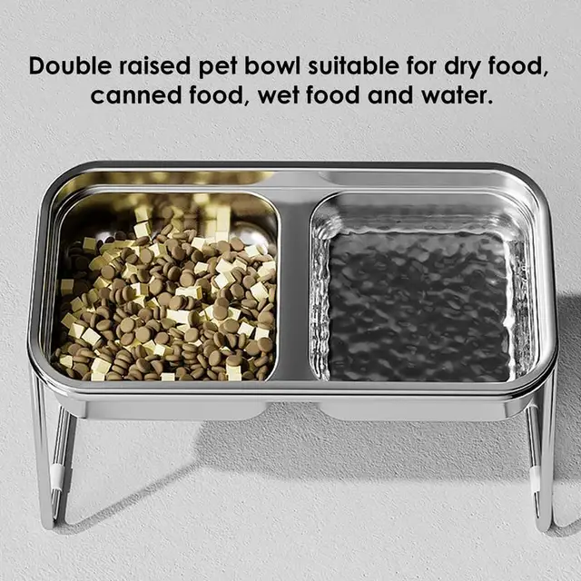 Elevated Cat Dog Bowl Stainless Steel Raised Cat Food Water Bowl Set With Anti Slip Stand For Indoor Cats Pets Feeding Supplies 2