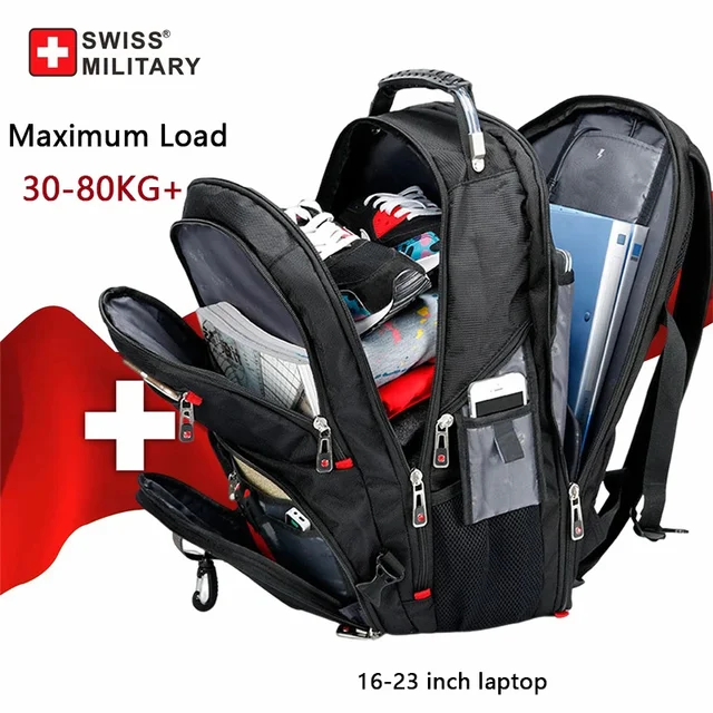 Tas Punggung Pria, Ransel Laptop 15.6/17 Inci Tahan Air, Tas Sekolah Perjalanan Gaya Swiss Kapasitas Besar Mochila SWISS