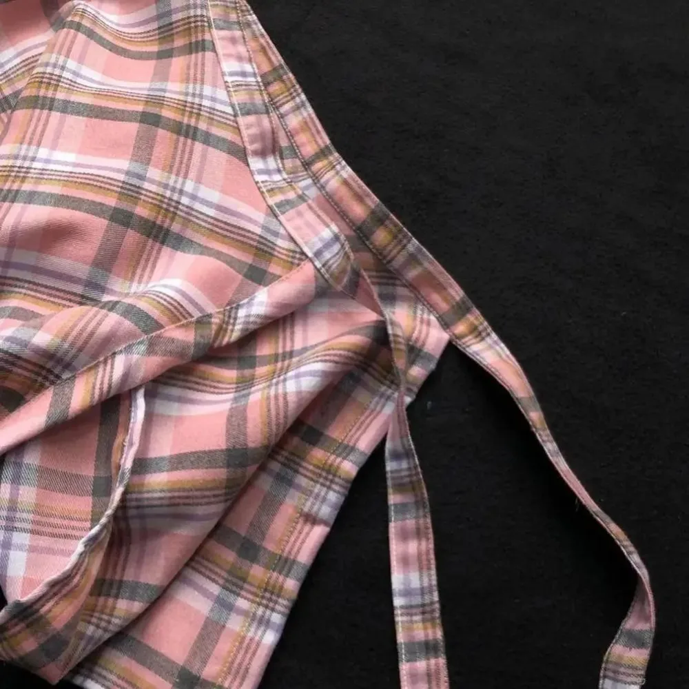 Polyester Plaid Mini Skirt Blue White Lattice Waist Casual Women