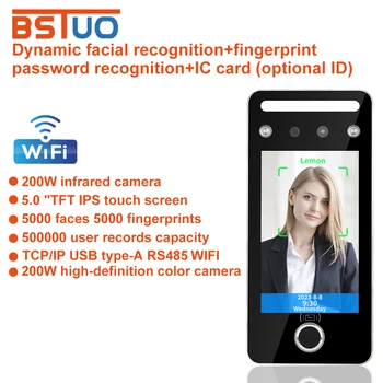 와이파이 TCP 지문 인식 동적 얼굴 생체 인식 접근 제어 시스템, RFID 출석 기계, 5 인치 풀 뷰 HD 스크린