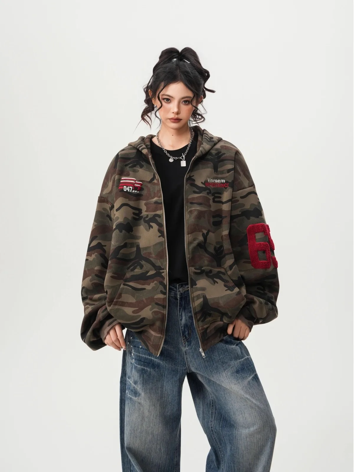 American High Street Camouflage Open Cardigan Hoodie For Men Women Spring Autumn Fashion Couple Zipper Jacket Loose Streetwear