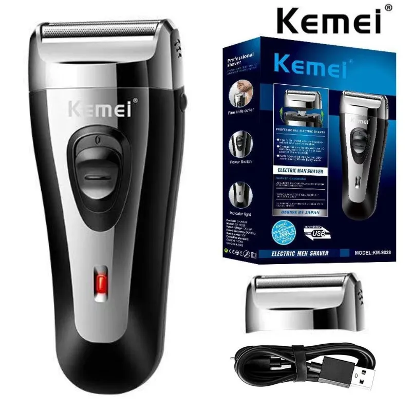 

Kemei Powerful Rechargeable Shaver For Men Foil Electric Shaver Beard Head Shaving Electric Razor Facial USB with extra mesh