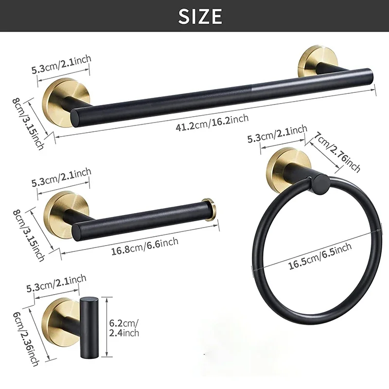 Matte Black Gold Toilet Paper Holder Towel Bar Hook Towel Ring Stainless steel Bathroom Shelf Kit Bathroom Hardware Set