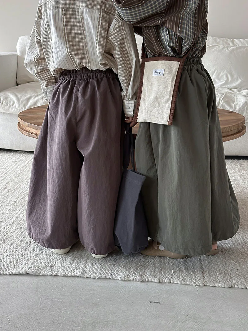 Autumn Kids Casual Wide Leg Pants Solid Color Drawstring Trousers