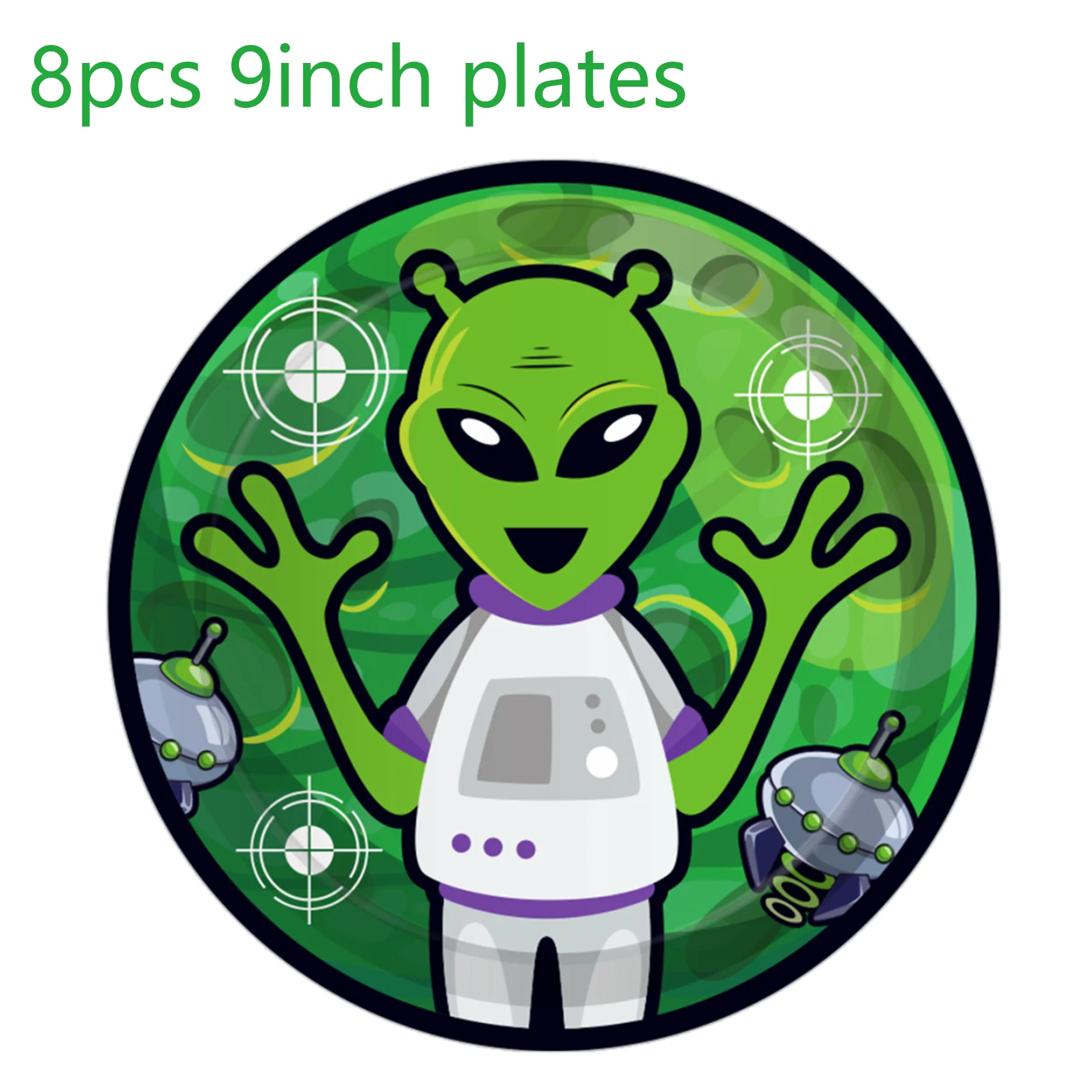 Sci-Fi-Alien-Weltraum-Einweggeschirr-Set für Geburtstagsfeiern, Camping, Tischdecke, Teller, Maske, Banner, Becher, Partyzubehör – Detail 7