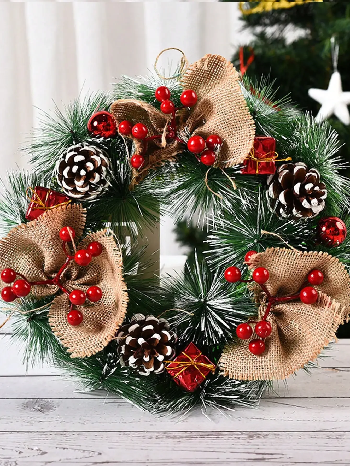 1pc Wreath Front Door Christmas Flower Wreath Thanksgiving Indoor Outdoor Home Decoration Pinecone Snowflake Flower Wreath_voghion.com