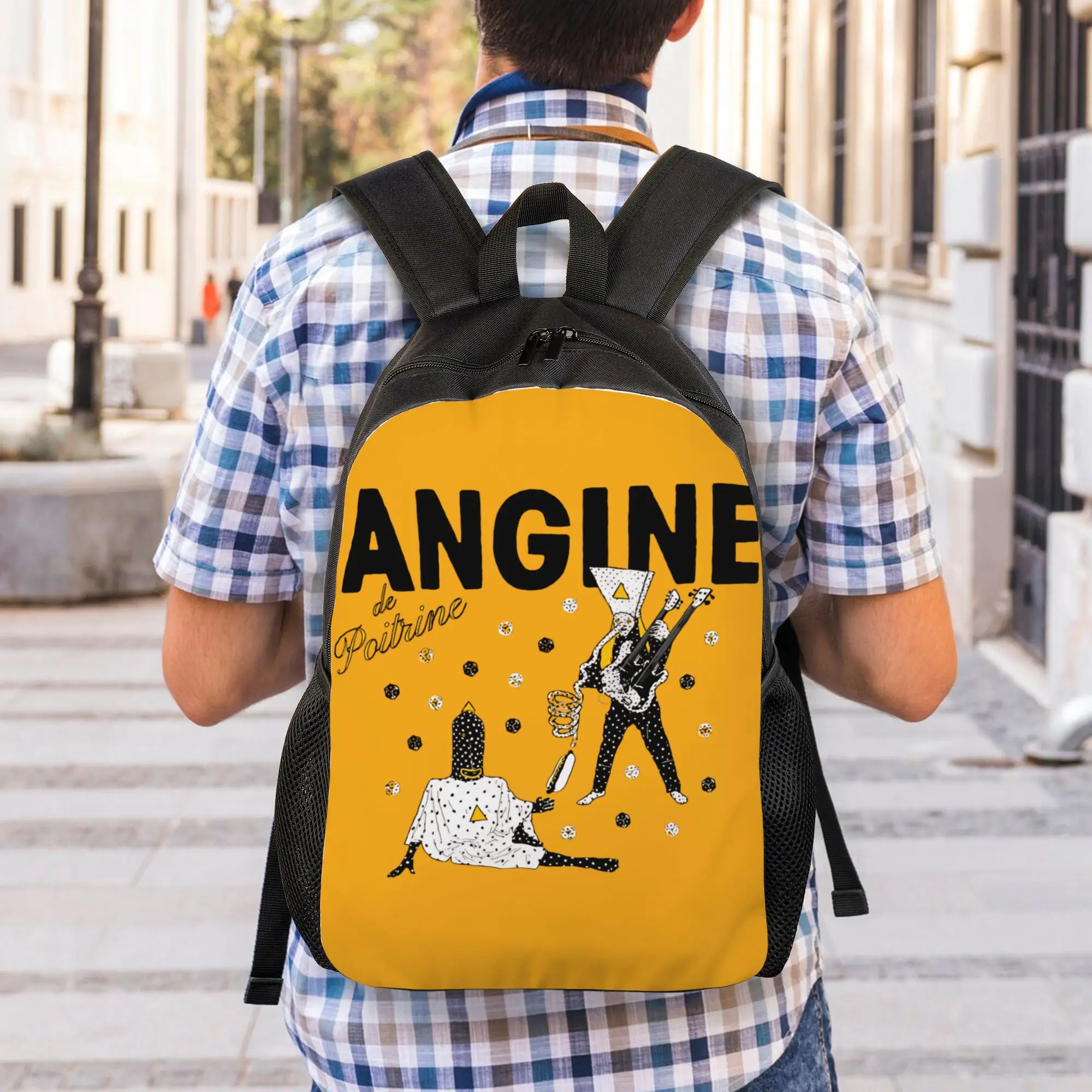 Angine de Poitrine Band 쿨 백팩 포켓이 있는 고등학교 하이킹 여행용 데이팩 남성용 여성용 대학 캔버스 가방