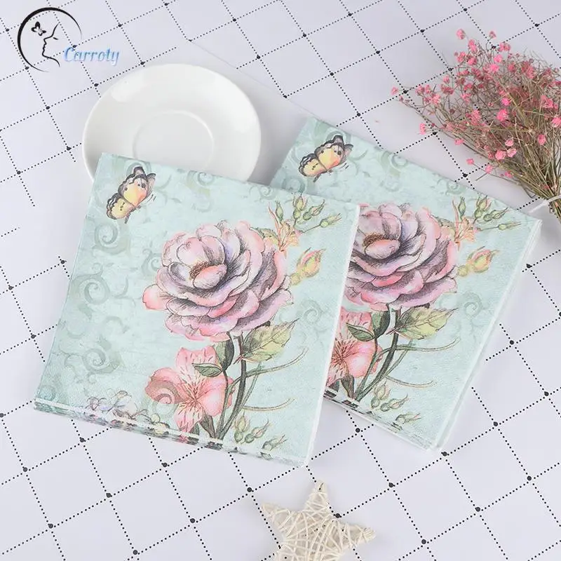 20PCS Table Paper Napkins Elegant Tissue Vintage Towel Flower Butterfly Stamp Birthday Wedding Party Home Decoration