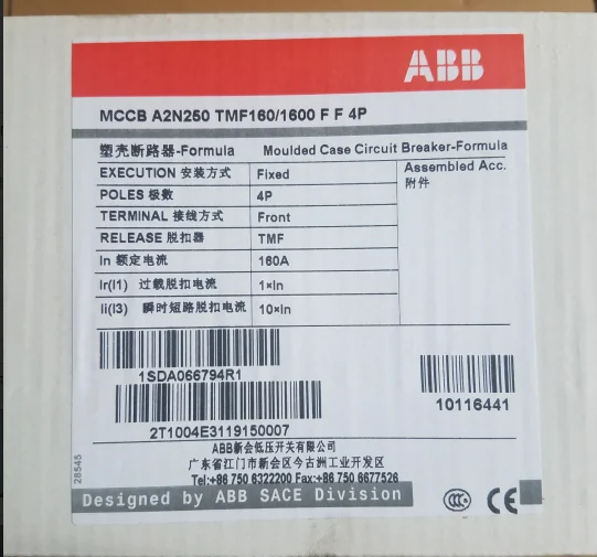 

Original ABB Molded Case Circuit Breaker A2N250 TMF160/1600 FF 4P