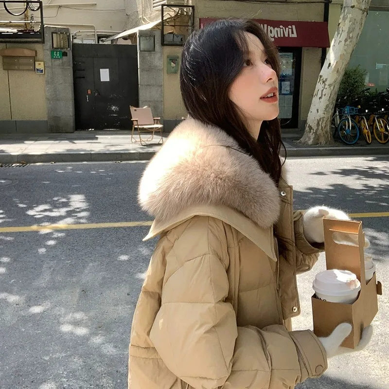 Women's Mid-Length over-the-Knee 2023 New Down Jacket Waist-Tight Slimming Sense of Design Fashionable Winter Coat