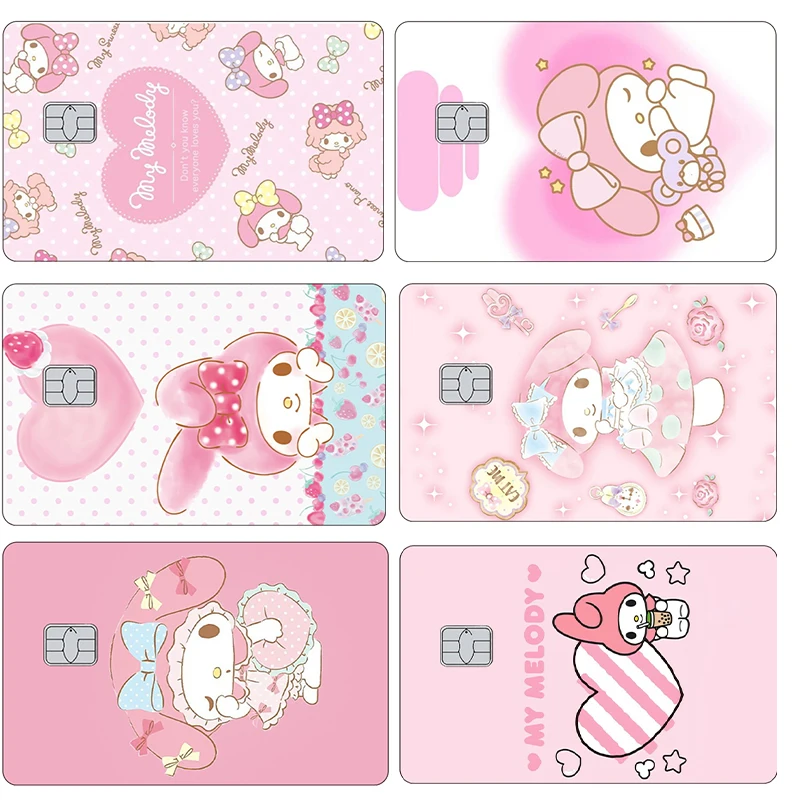 카와이 마이 멜로디 카드 스티커, 애니메이션 핑크 산리오스 소형 칩 은행 신용 직불 필름 스킨 커버 장식, 발렌타인 데이 선물 장난감, 2024 